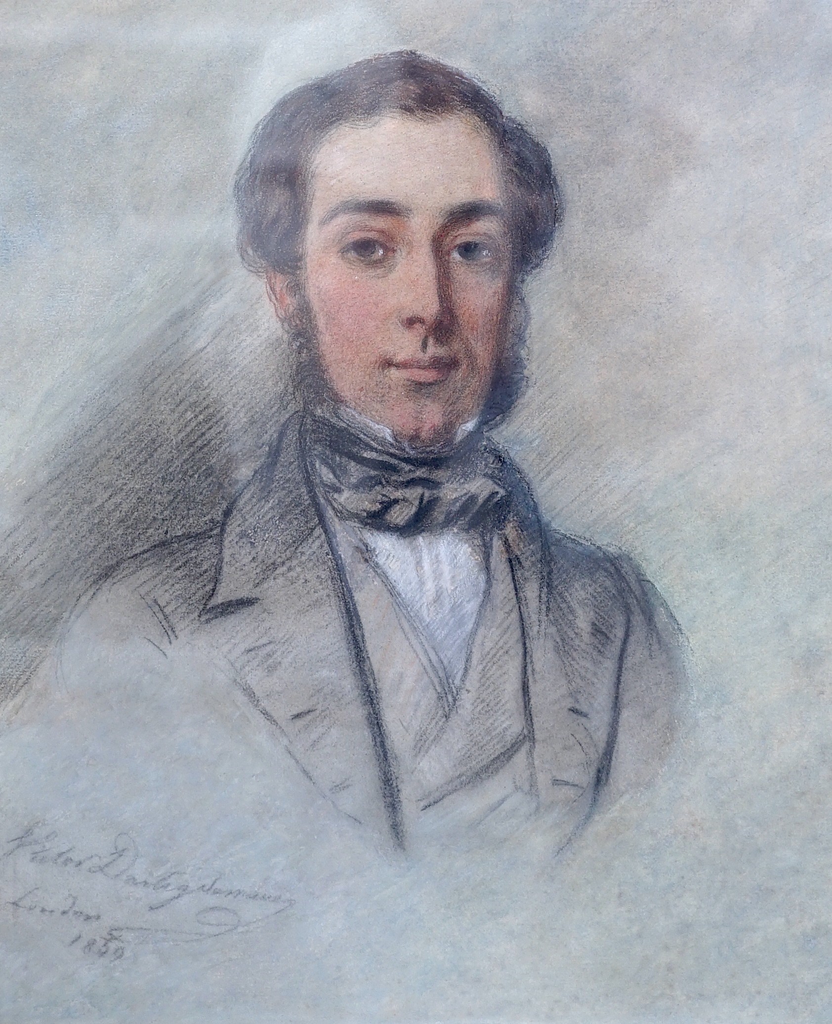 English School, 19th century, pastel, Portrait of a gentleman, indistinctly signed and titled, dated 1859, 27.5 x 20.5cm